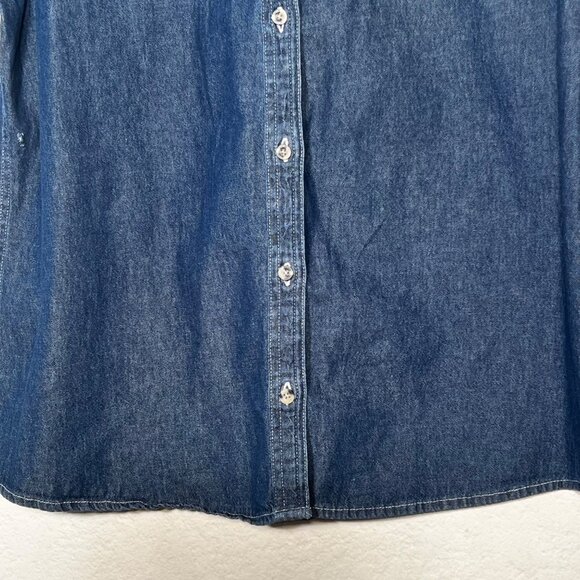 Port & Company Ladies XL Denim Button-Up Shirt Short Sleeve Casual 100% Cotton - Picture 7 of 14